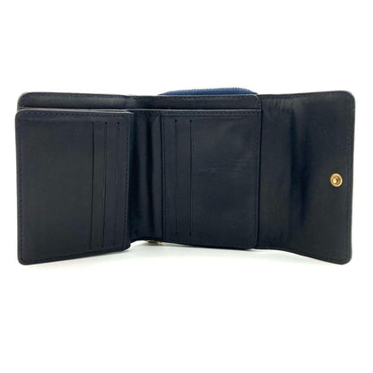 Celine Triomphe Tri-Fold Wallet Canvas Leather Navy