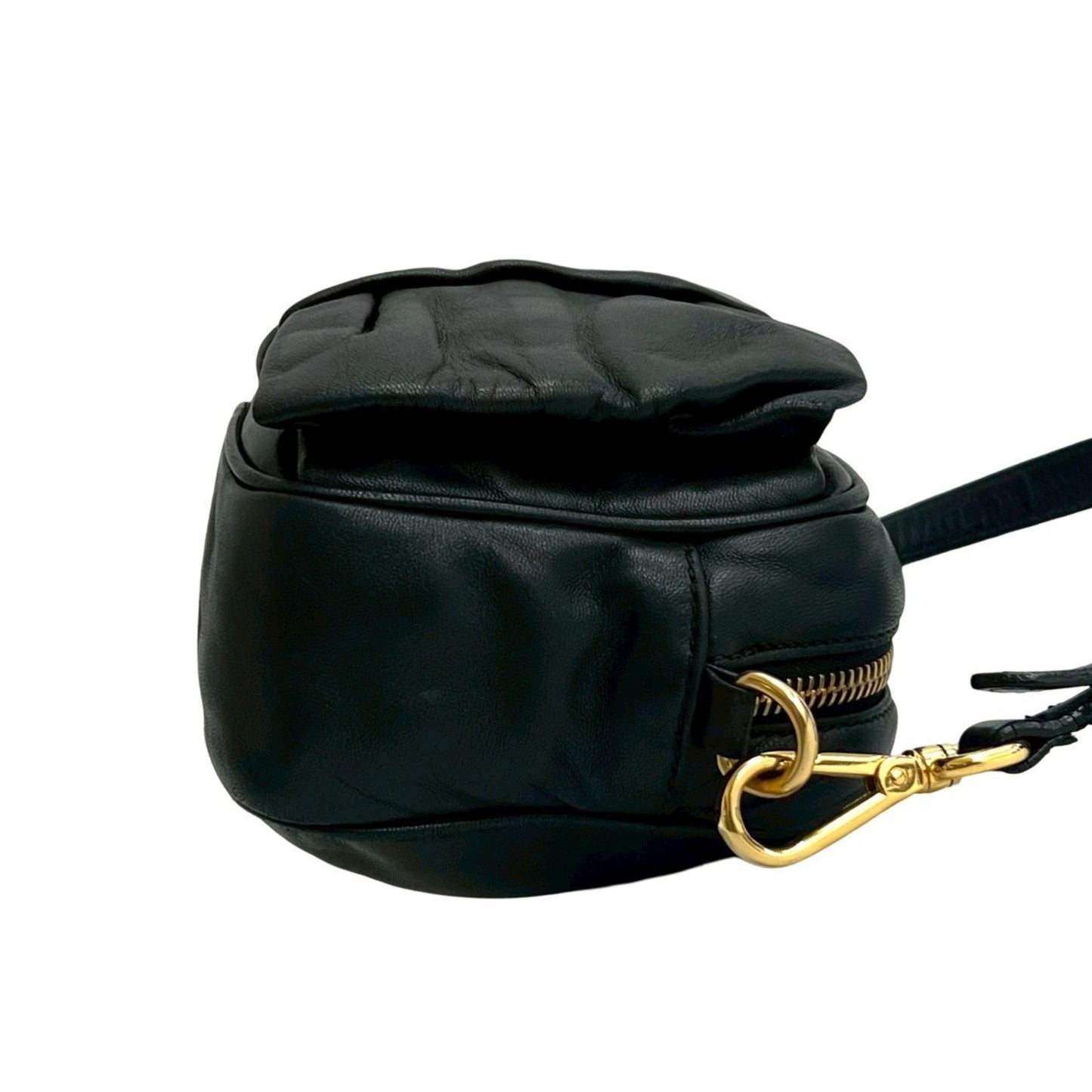 Prada Prada Logo Ribbon Motif Leather Mini Shoulder Bag Pochette Sacoche Black E74-6