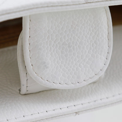 Chanel Pst Chain Tote Shoulder Bag Caviar Skin White A5 Snap Button