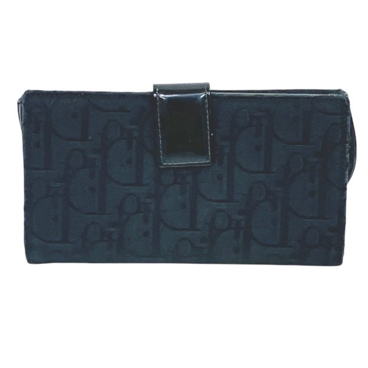 Christian Dior Dior Trotter Saddle D Charm Black Long Wallet Tri-Fold