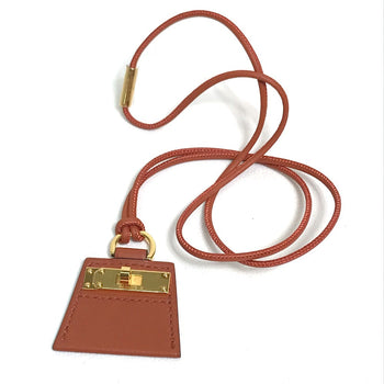 Hermes Necklace Leather Brown Type Mont Petit Kelly Pm Women