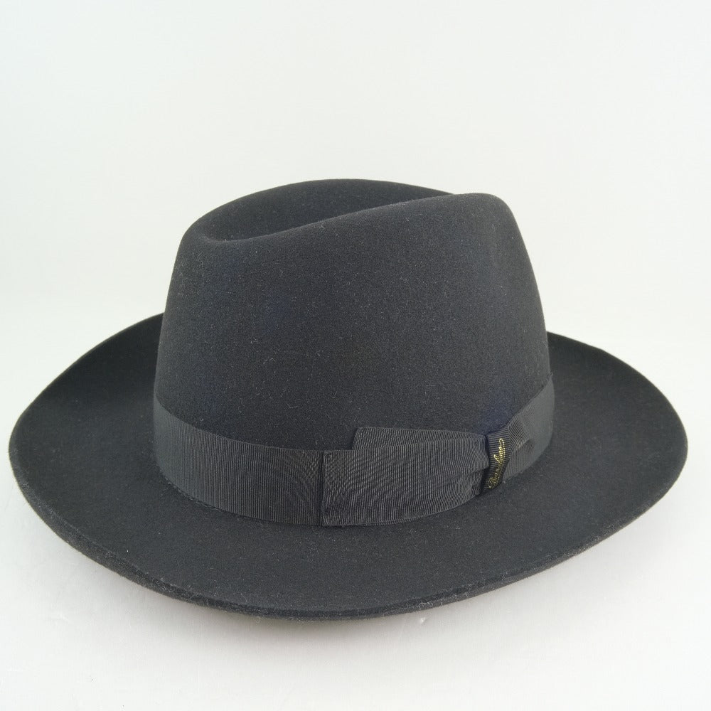 Borsalino Hat Wool Black With Pin Brooch(Unisex) Cm57