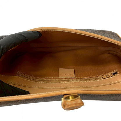 Celine Shoulder Bag Leather, Pvc Brown Macadam Blason Triomphe Pattern Women
