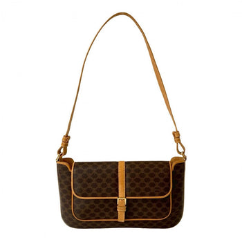 Celine Shoulder Bag Leather, Pvc Brown Macadam Blason Triomphe Pattern Women