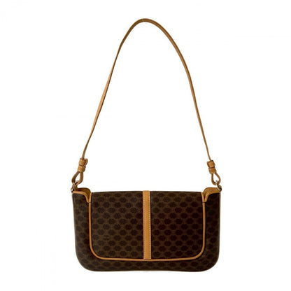 Celine Shoulder Bag Leather, Pvc Brown Macadam Blason Triomphe Pattern Women