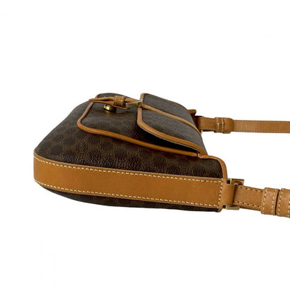 Celine Shoulder Bag Leather, Pvc Brown Macadam Blason Triomphe Pattern Women