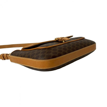 Celine Shoulder Bag Leather, Pvc Brown Macadam Blason Triomphe Pattern Women