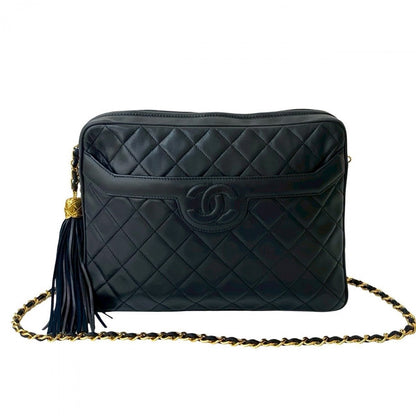 Chanel Shoulder Bag Lambskin Navy Matrasse