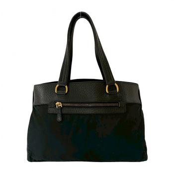 Prada Handbag Leather, Nylon Black Triangular Logo Women