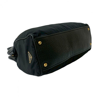 Prada Handbag Leather, Nylon Black Triangular Logo Women