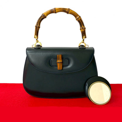 Gucci Handbag Leather Navy Bamboo