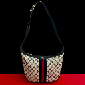 Gucci Shoulder Bag Leather Navy Sherry Line