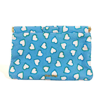 Miumiu Clutch Bag Canvas Blue Heart Logo Women