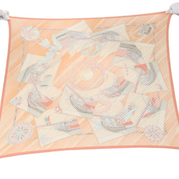 Hermes Scarf Silk Orange 100% Silk Pleatedcarre Women