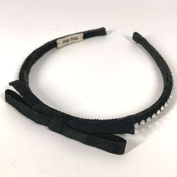 Miumiu Hair Accessory Satin Black Ribbon Rhinestone Ribbon Women