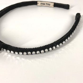 Miumiu Hair Accessory Satin Black Ribbon Rhinestone Ribbon Women