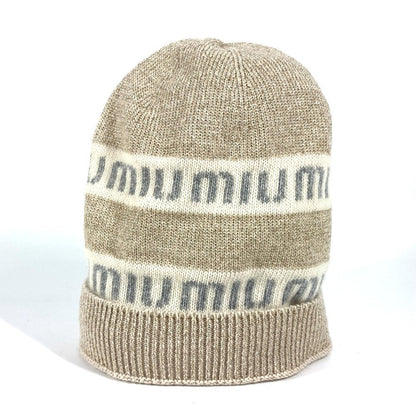 Miumiu Knit Hat 5Hc286 Wool / Cashmere White Logo Women M