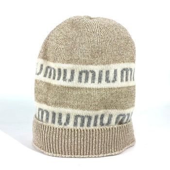 Miumiu Knit Hat 5Hc286 Wool / Cashmere White Logo Women M