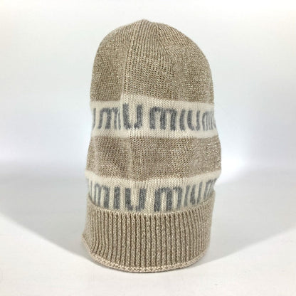 Miumiu Knit Hat 5Hc286 Wool / Cashmere White Logo Women M