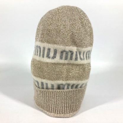 Miumiu Knit Hat 5Hc286 Wool / Cashmere White Logo Women M
