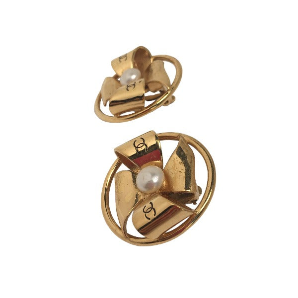 Chanel Earring Gold Plated Gold Earring Coco Mark Women