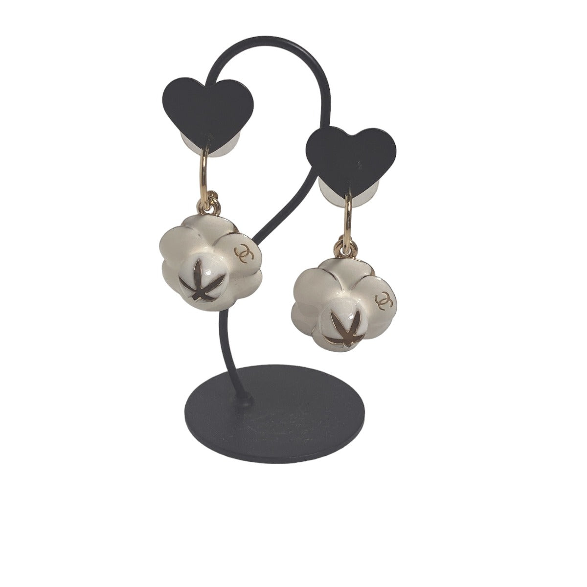 Chanel Pierce Metal White Gold Hoop Earring Coco Mark 02P Camelia Women