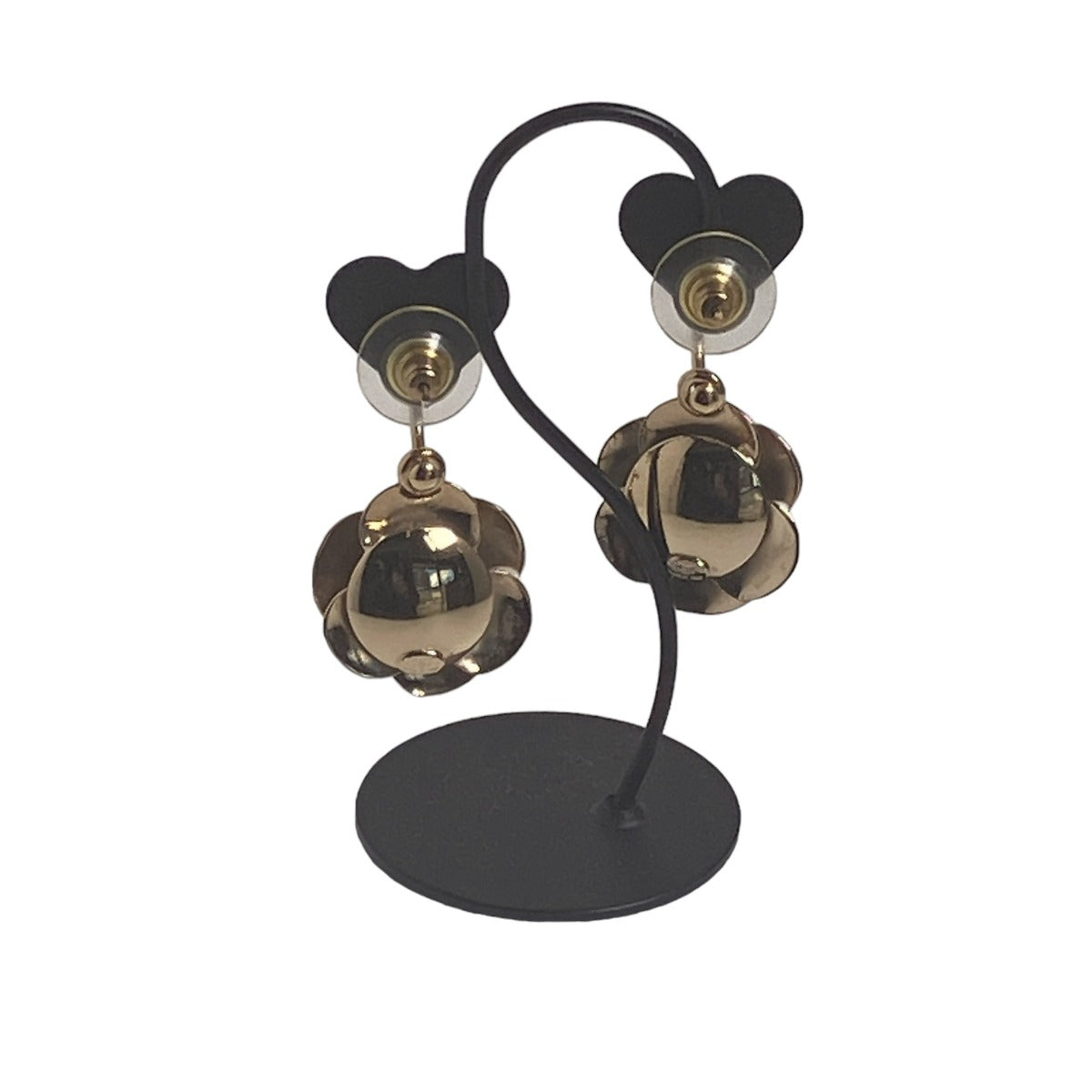 Chanel Pierce Metal White Gold Hoop Earring Coco Mark 02P Camelia Women