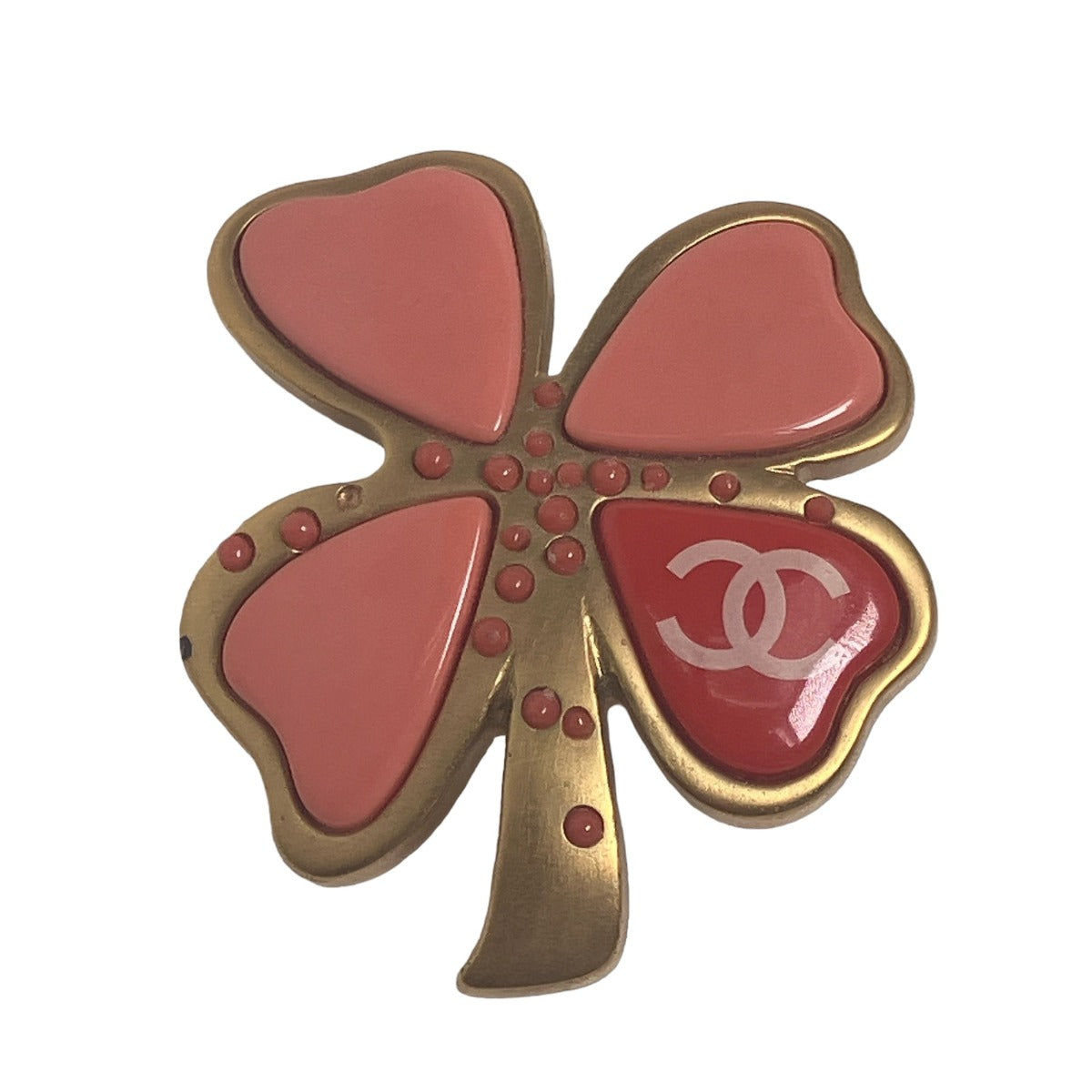 Chanel Brooch Metal Gold / Pink Corsage Coco Mark 031P Clover Women