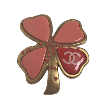Chanel Brooch Metal Gold / Pink Corsage Coco Mark 031P Clover Women