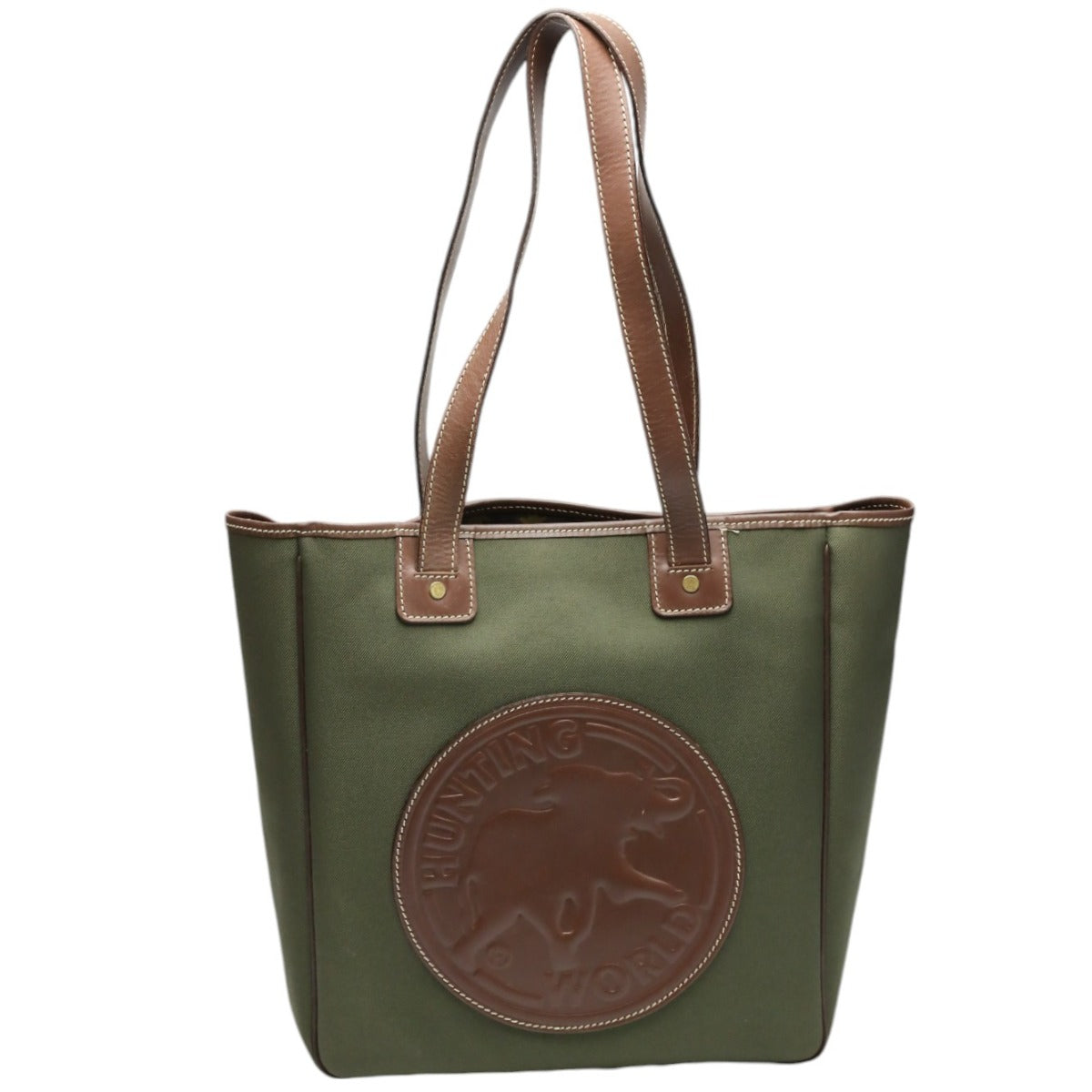 Hunting World Tote Bag Leather Khaki Tote Bag Mens(Unisex)