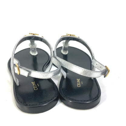 Celine Sandals Leather Silver Triomphe Tongs Women 36
