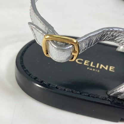 Celine Sandals Leather Silver Triomphe Tongs Women 36