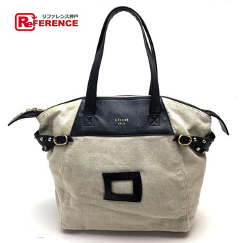 Celine Tote Bag Linen Canvas, Leather Beige X Black Women Women