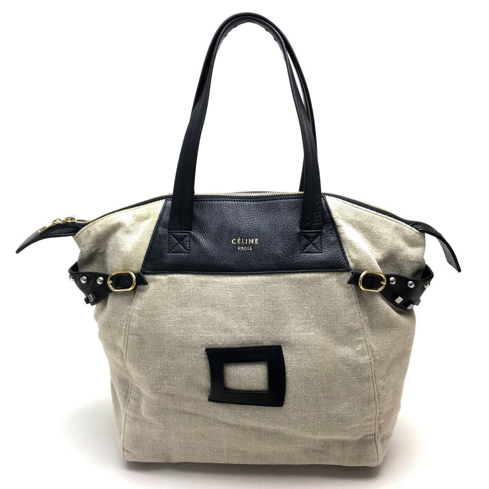 Celine Tote Bag Linen Canvas, Leather Beige X Black Women Women