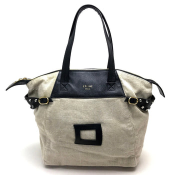Celine Tote Bag Linen Canvas, Leather Beige X Black Women Women
