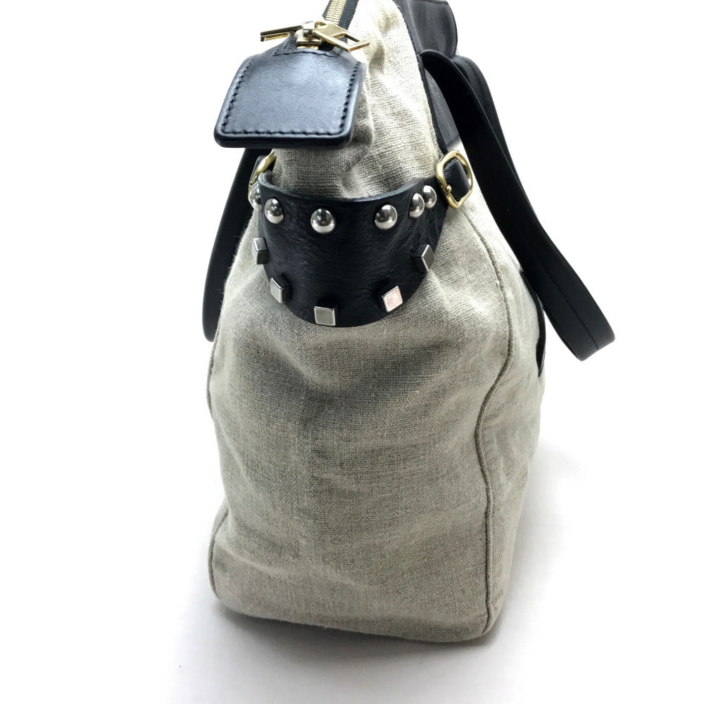 Celine Tote Bag Linen Canvas, Leather Beige X Black Women Women