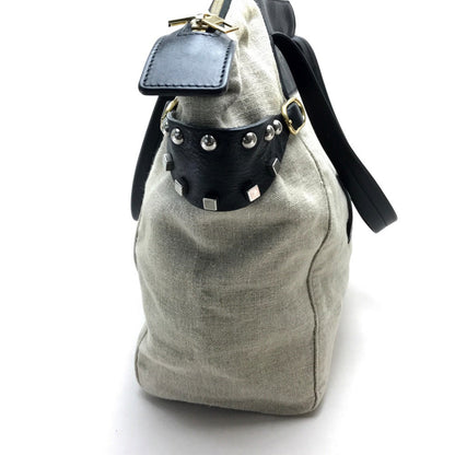 Celine Tote Bag Linen Canvas, Leather Beige X Black Women Women