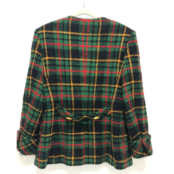 Celine Jacket Tweed Green/Yellow/Red/Black Vintage Check Macadam Button Jacket Outerwear Apparel