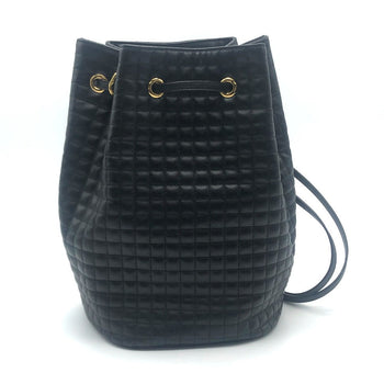 Celine Backpack 188373Bfi Leather Black X Gold Metal Small C Charm Women