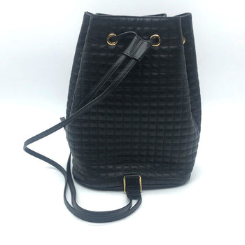 Celine Backpack 188373Bfi Leather Black X Gold Metal Small C Charm Women
