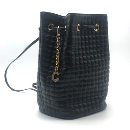 Celine Backpack 188373Bfi Leather Black X Gold Metal Small C Charm Women