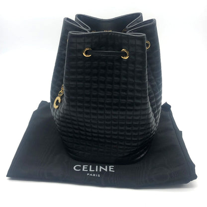 Celine Backpack 188373Bfi Leather Black X Gold Metal Small C Charm Women
