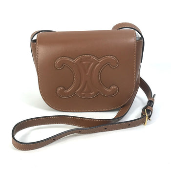 Celine Shoulder Bag 198263Du3 Leather Brown Crossbody Pochette Folco Cuir Triomphe Women