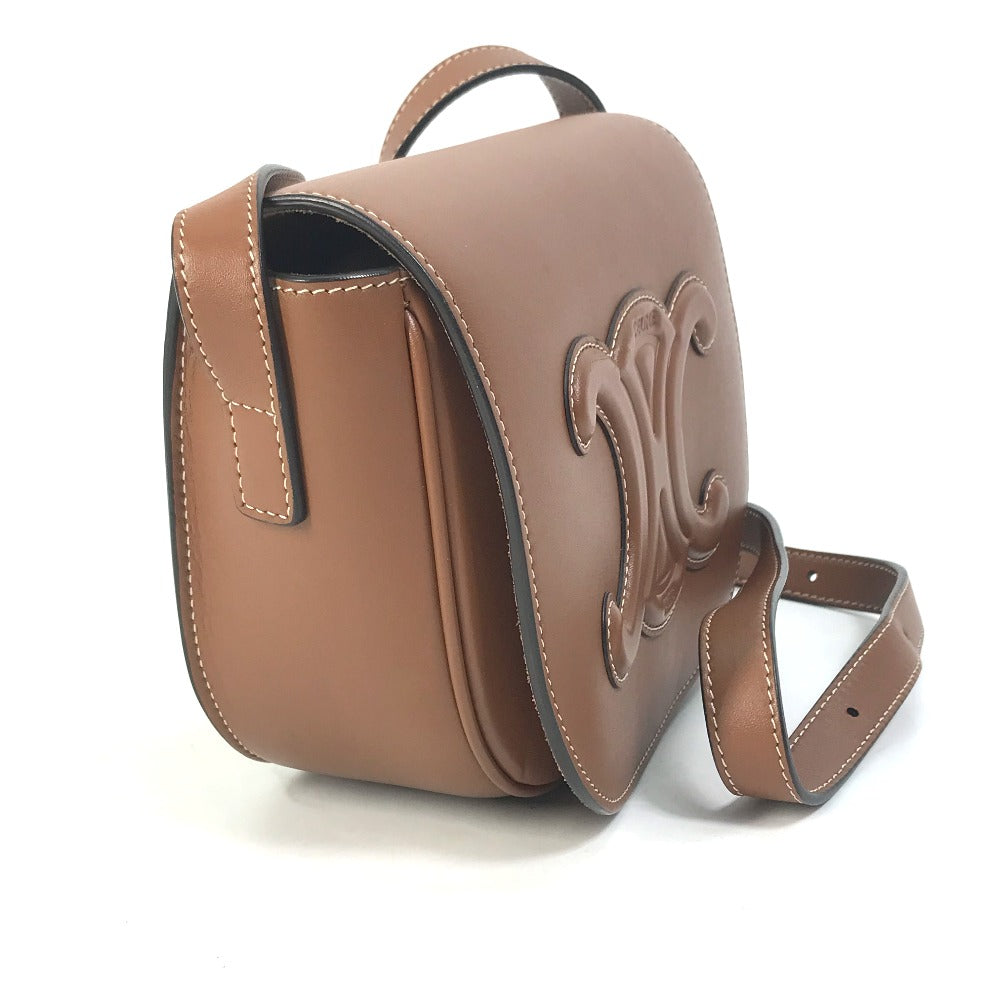 Celine Shoulder Bag 198263Du3 Leather Brown Crossbody Pochette Folco Cuir Triomphe Women