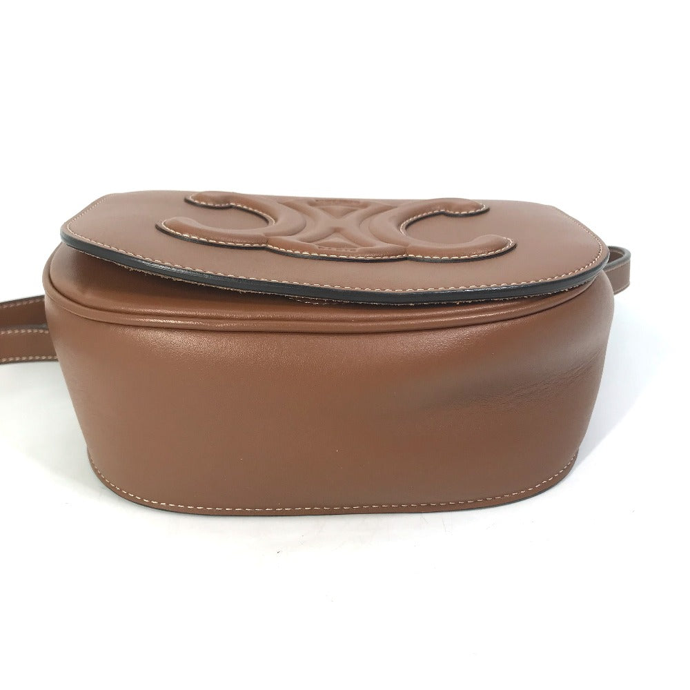 Celine Shoulder Bag 198263Du3 Leather Brown Crossbody Pochette Folco Cuir Triomphe Women
