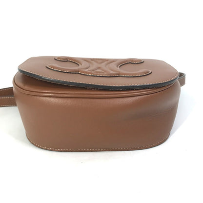 Celine Shoulder Bag 198263Du3 Leather Brown Crossbody Pochette Folco Cuir Triomphe Women