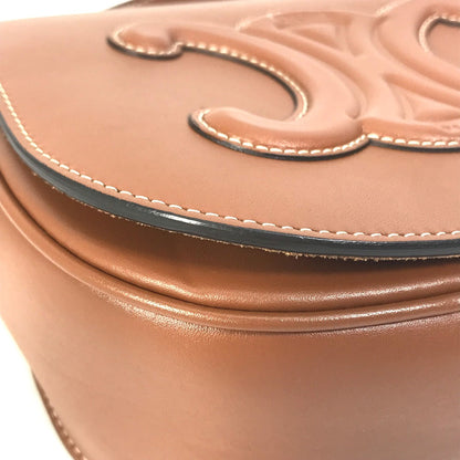 Celine Shoulder Bag 198263Du3 Leather Brown Crossbody Pochette Folco Cuir Triomphe Women