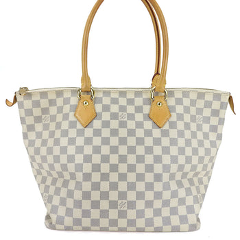Louis Vuitton Handbag N51185 Damier Azur, Tanned Leather White Saleyamm Women