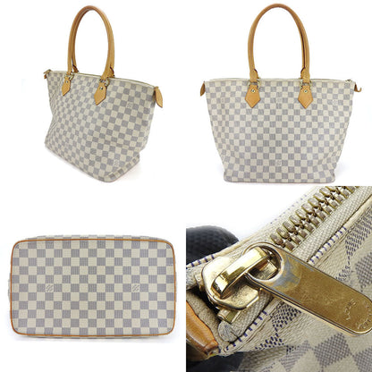 Louis Vuitton Handbag N51185 Damier Azur, Tanned Leather White Saleyamm Women