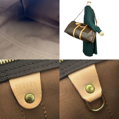 Louis Vuitton Boston Duffel Bag M41414 Monogram, Tanned Leather Brown Keepall 55 Bandouliere